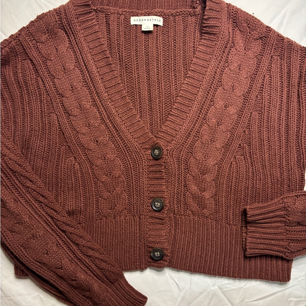 Aeropostale Women's Cable Knit Cardigan - Brown